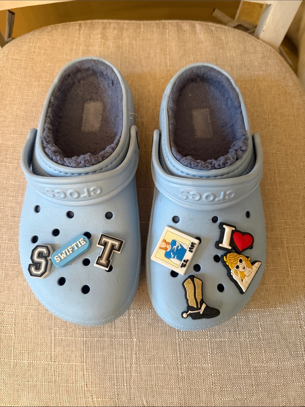 CROCS Kids Light Blue Fleece-Lined Clogs with Jibbitz